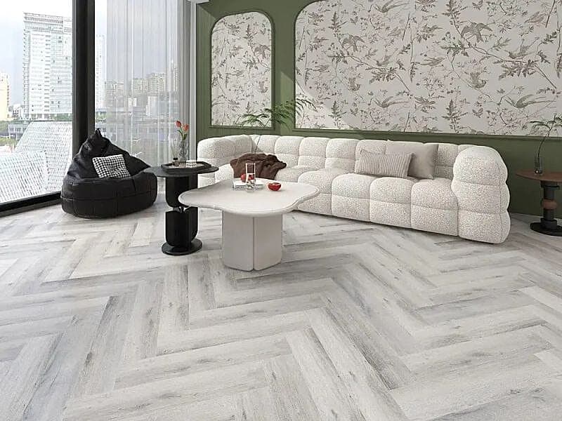 Washed Grey Oak Herringbone Premium 8mm SPC Click