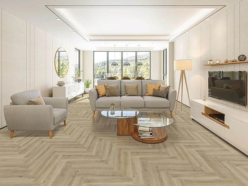 Warm Oak Natural PREMIUM Herringbone 6.0 SPC Vinyl Click